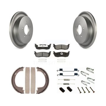 Rear Disc Coated Rotors Semi-Metallic Pads Parking Shoes And Hardware Kit For Ford F-150 KGS-103379