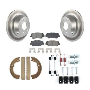Rear Disc Coated Rotors Semi-Metallic Pads Parking Shoes & Hardware Kit For Hyundai Santa KGS-103387