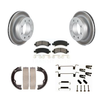 Rear Disc Coated Rotors Semi-Metallic Pads Parking Shoes & Hardware Kit For GMC Chevrolet KGS-103398
