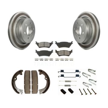 Rear Disc Coated Rotors Semi-Metallic Pads Parking Shoes And Hardware Kit For Ford F-150 KGS-103409
