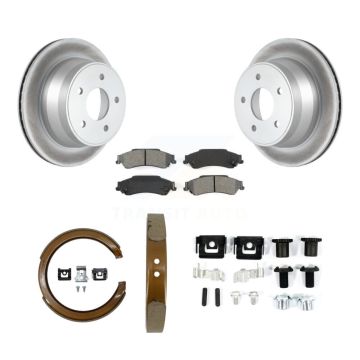 Rear Disc Coated Rotors Semi-Metallic Pads Parking Shoes & Hardware Kit For Chevrolet GMC KGS-103417