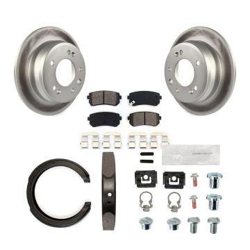 Rear Disc Coated Rotors Semi-Metallic Pads Parking Shoes & Hardware Kit For Kia Sportage KGS-103425