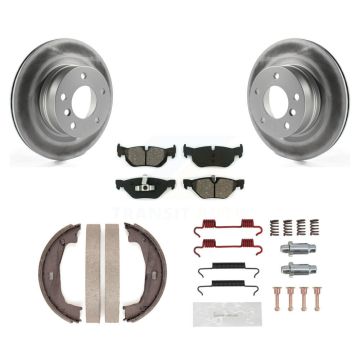Rear Disc Coated Rotors Semi-Metallic Pads Parking Shoes Hardware Kit For 08-13 BMW 128i KGS-103438