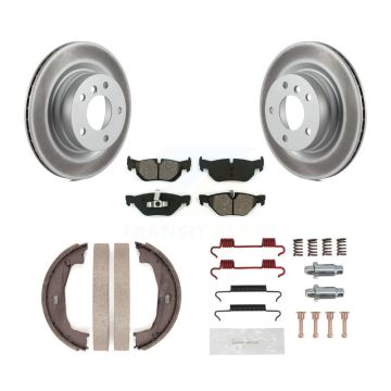 Rear Disc Coated Rotors Semi-Metallic Pads Parking Shoes & Hardware Kit For BMW 328i 325i KGS-103440
