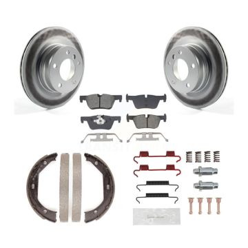 Rear Disc Coated Rotors Semi-Metallic Pads Parking Brake Shoes Hardware Kit For BMW 328i KGS-103443