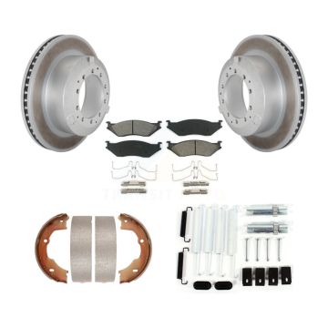 Rear Disc Coated Rotors Semi-Metallic Pads Parking Brake Shoes And Hardware Kit For KGS-103450