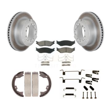 Rear Disc Coated Rotors Semi-Metallic Pads Parking Shoes Hardware Kit For Ford F-450 Duty KGS-103453