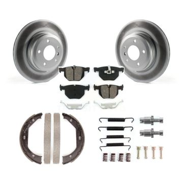 Rear Disc Coated Rotors Semi-Metallic Pads Parking Shoes Hardware Kit For BMW 335i xDrive KGS-103456