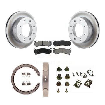Rear Disc Coated Rotors Semi-Metallic Pads Parking Shoes Hardware Kit For GMC Sierra 1500 KGS-103466