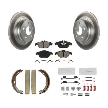 Rear Disc Coated Rotors Semi-Metallic Pads Parking Shoes & Hardware Kit For Mercedes-Benz KGS-103473