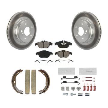Rear Disc Coated Rotors Semi-Metallic Pads Parking Shoes & Hardware Kit For Mercedes-Benz KGS-103474