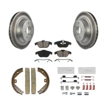 Rear Disc Coated Rotors Semi-Metallic Pads Parking Shoes & Hardware Kit For Mercedes-Benz KGS-103475