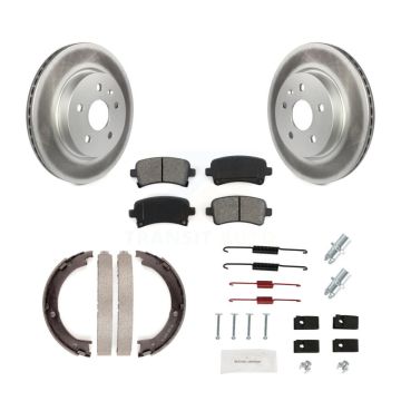 Rear Disc Coated Rotors Semi-Metallic Pads Parking Shoes & Hardware Kit For Cadillac XTS KGS-103500