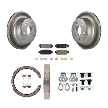 Rear Disc Coated Rotors Semi-Metallic Pads Parking Shoes & Hardware Kit For Chevrolet GMC KGS-103501