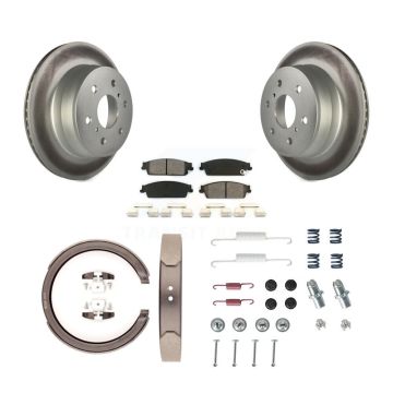 Rear Disc Coated Rotors Semi-Metallic Pads Parking Shoes Hardware Kit For GMC Sierra 1500 KGS-103502