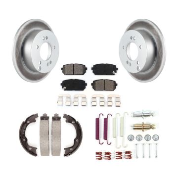Rear Disc Coated Rotors Semi-Metallic Pads Parking Shoes Hardware Kit For 07-10 Kia Rondo KGS-103505