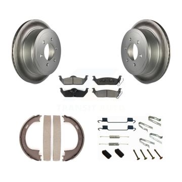 Rear Disc Coated Rotors Semi-Metallic Pads Parking Shoes Hardware Kit For Ford F-150 Mark KGS-103517