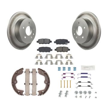 Rear Disc Coated Rotors Semi-Metallic Pads Parking Shoes & Hardware Kit For Nissan Altima KGS-103540