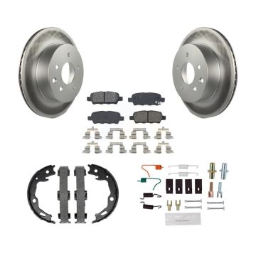 Rear Disc Coated Rotors Semi-Metallic Pads Parking Shoes & Hardware Kit For Nissan Rogue KGS-103544