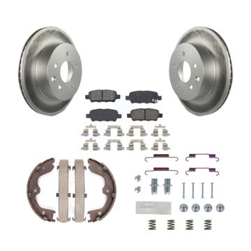 Rear Disc Coated Rotors Semi-Metallic Pads Parking Shoes & Hardware Kit For INFINITI G35 KGS-103545