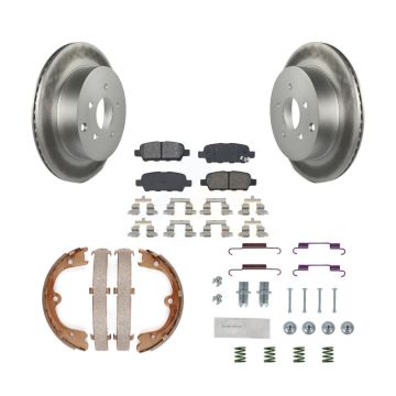 Rear Disc Coated Rotors Semi-Metallic Pads Parking Shoes & Hardware Kit For INFINITI FX35 KGS-103546