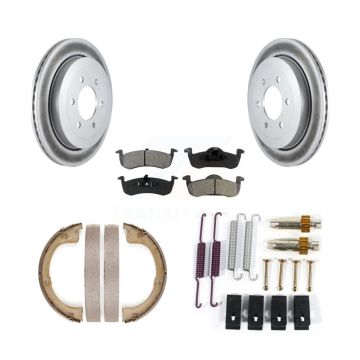 Rear Disc Coated Rotors Semi-Metallic Pads Parking Shoes Hardware Kit For Ford Expedition KGS-103547