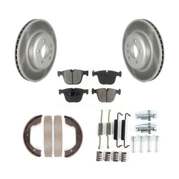 Rear Disc Coated Rotors Semi-Metallic Pads Parking Shoes & Hardware Kit For BMW 535i GT 7 KGS-103550