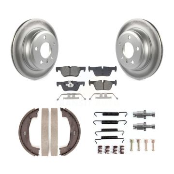 Rear Disc Coated Rotors Semi-Metallic Pads Parking Brake Shoes Hardware Kit For BMW 328i KGS-103567