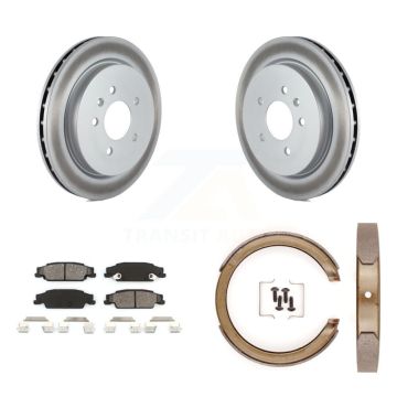 Rear Disc Coated Rotors Semi-Metallic Pads And Parking Brake Shoes Kit For Cadillac STS KGS-103573