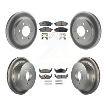 Front Rear Coated Disc Brake Rotor And Ceramic Pad Kit For Ford F-150 Lincoln Mark LT 4WD KGT-100678