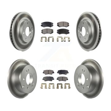 Front Rear Coated Disc Brake Rotors And Ceramic Pads Kit For 2010-2011 Kia Soul 2.0L KGT-101151