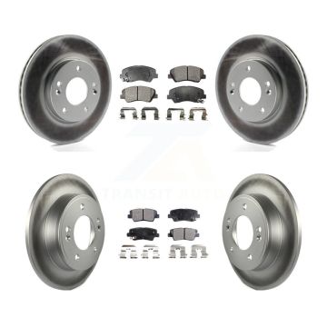 Front Rear Coated Brake Rotor & Ceramic Pad Kit For Hyundai Elantra GT Kia Forte Veloster KGT-101177