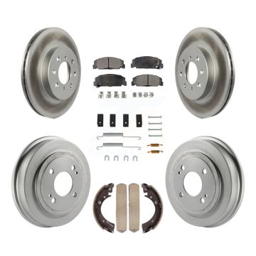 Front Rear Coated Disc Brake Rotors Ceramic Pads And Drum Kit (7Pc) For Honda Civic KGT-101808