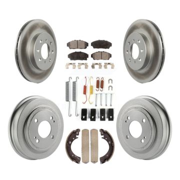 Front Rear Coated Disc Brake Rotors Ceramic Pads And Drum Kit (7Pc) For Honda Civic KGT-101810