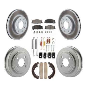 Front Rear Coated Disc Brake Rotors Ceramic Pads And Drum Kit (7Pc) For Honda Civic KGT-101815