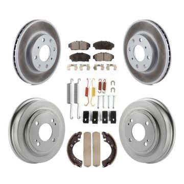 Front Rear Coated Disc Brake Rotors Ceramic Pads And Drum Kit (7Pc) For Honda Civic KGT-101817