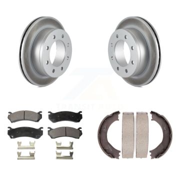 Rear Disc Coated Rotors Ceramic Pads & Parking Shoes Kit For Chevrolet GMC Silverado 2500 KGT-103752