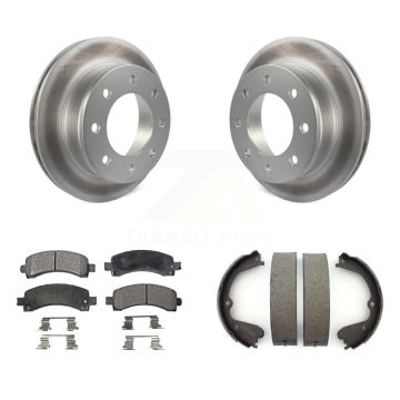 Rear Disc Coated Rotors Ceramic Pads & Parking Shoes Kit For GMC Savana 3500 Cutaway Van KGT-103771
