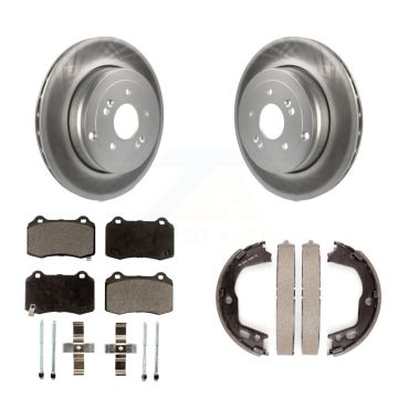 Rear Disc Coated Rotors Ceramic Pads & Parking Brake Shoes Kit For Hyundai Genesis Coupe KGT-103872