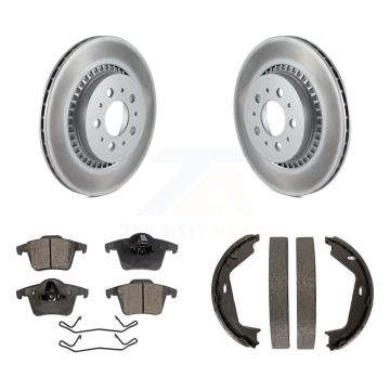 Rear Disc Coated Rotors Ceramic Pads And Parking Brake Shoes Kit For 2003-2007 Volvo XC90 KGT-103894