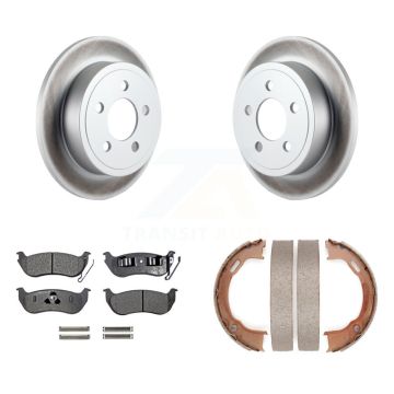 Rear Disc Coated Rotors Ceramic Pads Parking Brake Shoes Kit For Jeep Liberty Wrangler TJ KGT-103895