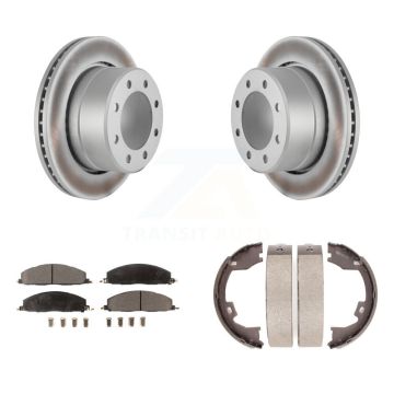Rear Disc Coated Rotors Ceramic Pads Parking Brake Shoes Kit For Ram 3500 2500 1500 Dodge KGT-103916