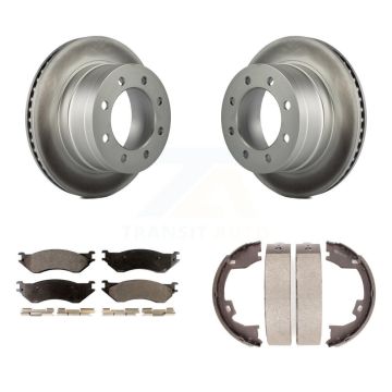Rear Disc Coated Rotors Ceramic Pads Parking Brake Shoes Kit For Dodge Ram 1500 3500 2500 KGT-103918