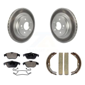 Rear Disc Coated Rotors Ceramic Pads & Parking Shoes Kit For Mercedes-Benz C300 C350 E350 KGT-103930