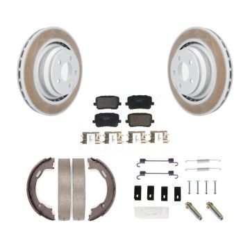 Rear Disc Coated Rotors Ceramic Pads Parking Brake Shoes & Hardware Kit For Dodge Charger KGT-103978