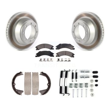 Rear Disc Coated Rotors Ceramic Pads Parking Shoes Hardware Kit For Ford E-450 Super Duty KGT-103991