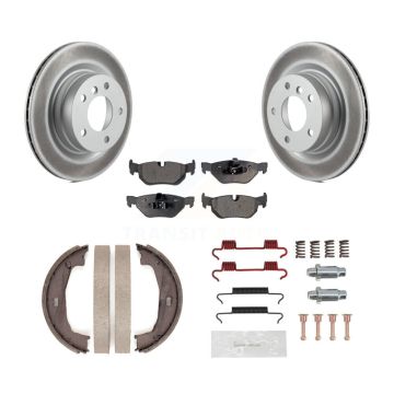 Rear Disc Coated Rotors Ceramic Pads Parking Brake Shoes & Hardware Kit For BMW 328i 325i KGT-103996