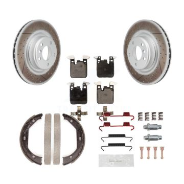 Rear Disc Coated Rotors Ceramic Pads Parking Shoes Hardware Kit For BMW 320i xDrive 328i KGT-104001