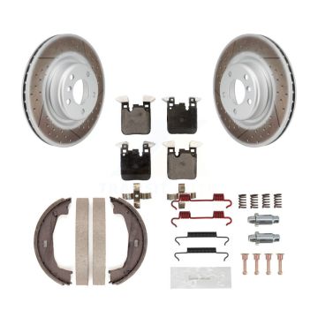 Rear Disc Coated Rotors Ceramic Pads Parking Shoes Hardware Kit For BMW 230i xDrive 228i KGT-104003