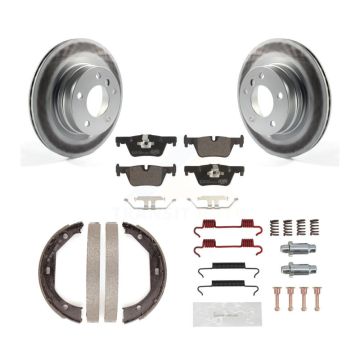 Rear Disc Coated Rotors Ceramic Pads Parking Brake Shoes And Hardware Kit For BMW 328i KGT-104004